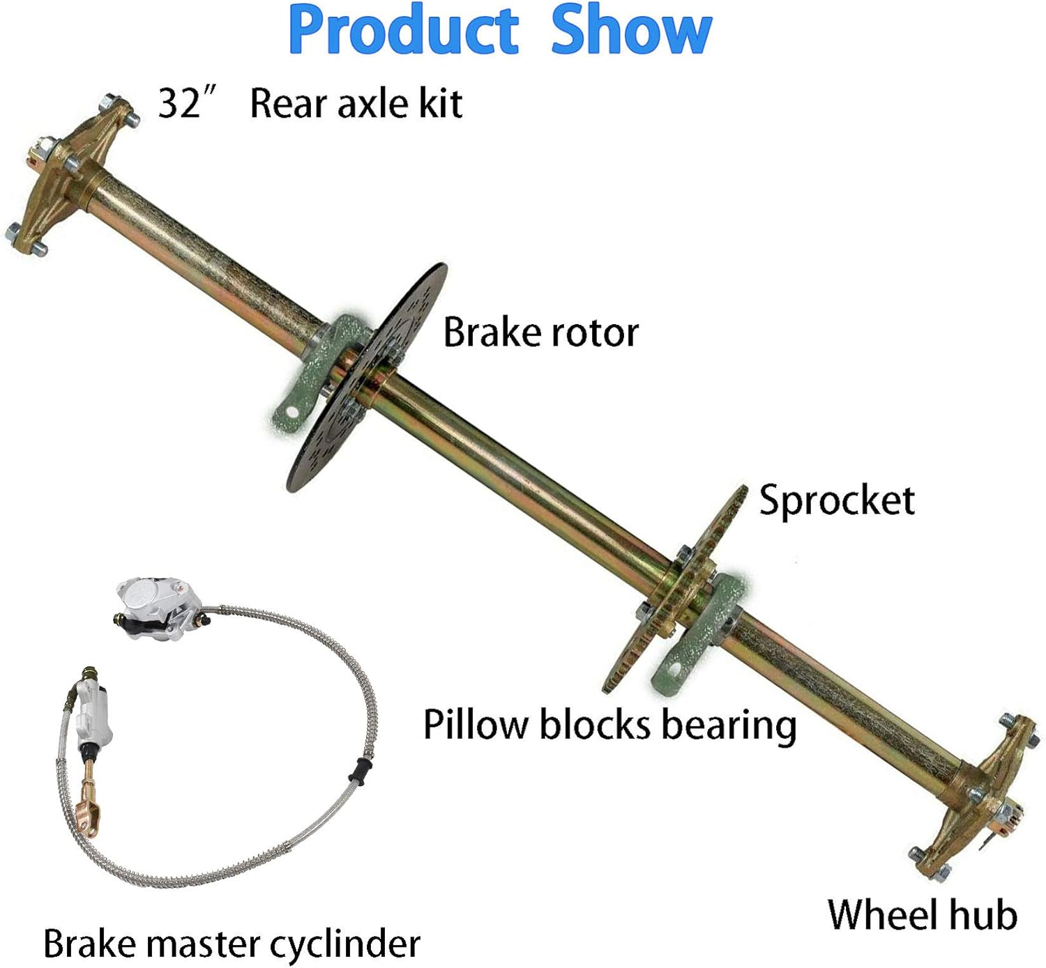labwork 32 Rear Axle Kit + Brake Assembly +Sprocket Hub Replacement for DIY rebuild Go Kart ATV Quad Drift Trikes