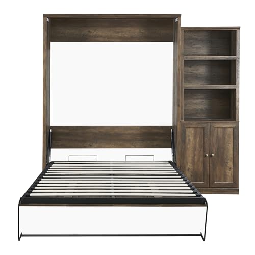 Queen Size Murphy Bed Wall Bed with a Storage Shelf, Space-Saving Wall Bed for Multipurpose Guest Room or Home Office - Gray