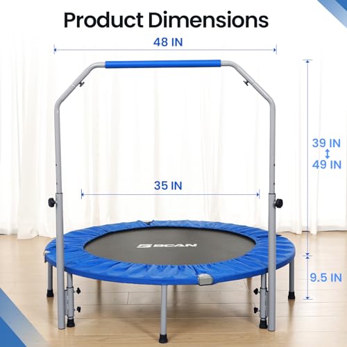 BCAN 40/48" Foldable Mini Trampoline Max Load 330lbs/440lbs, Fitness Rebounder with Adjustable Foam Handle, Exercise Trampoline for Adults Indoor/Garden Workout