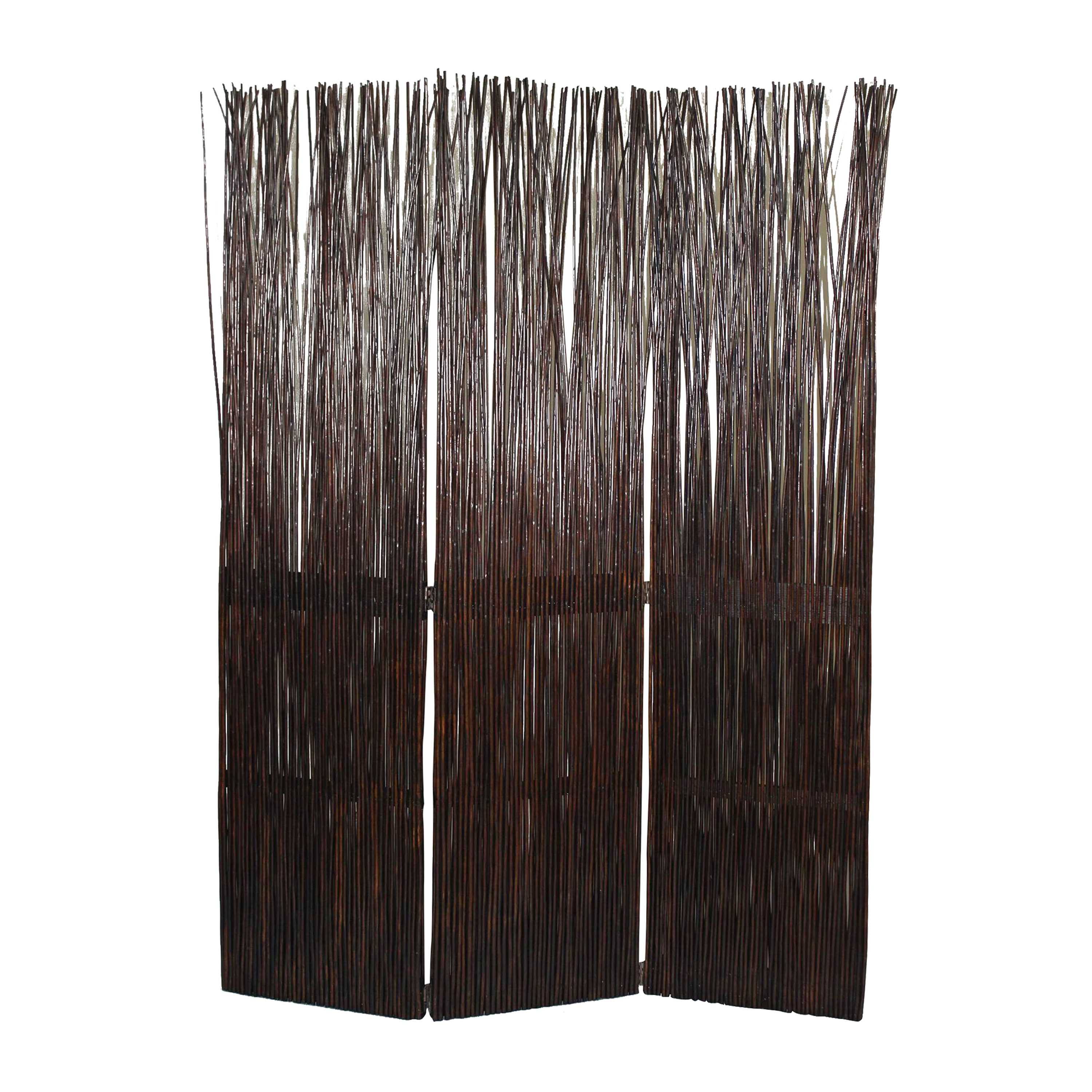 Benzara BM205785 Traditional 3 Panel Wooden Willow Branch Room Divider Brown