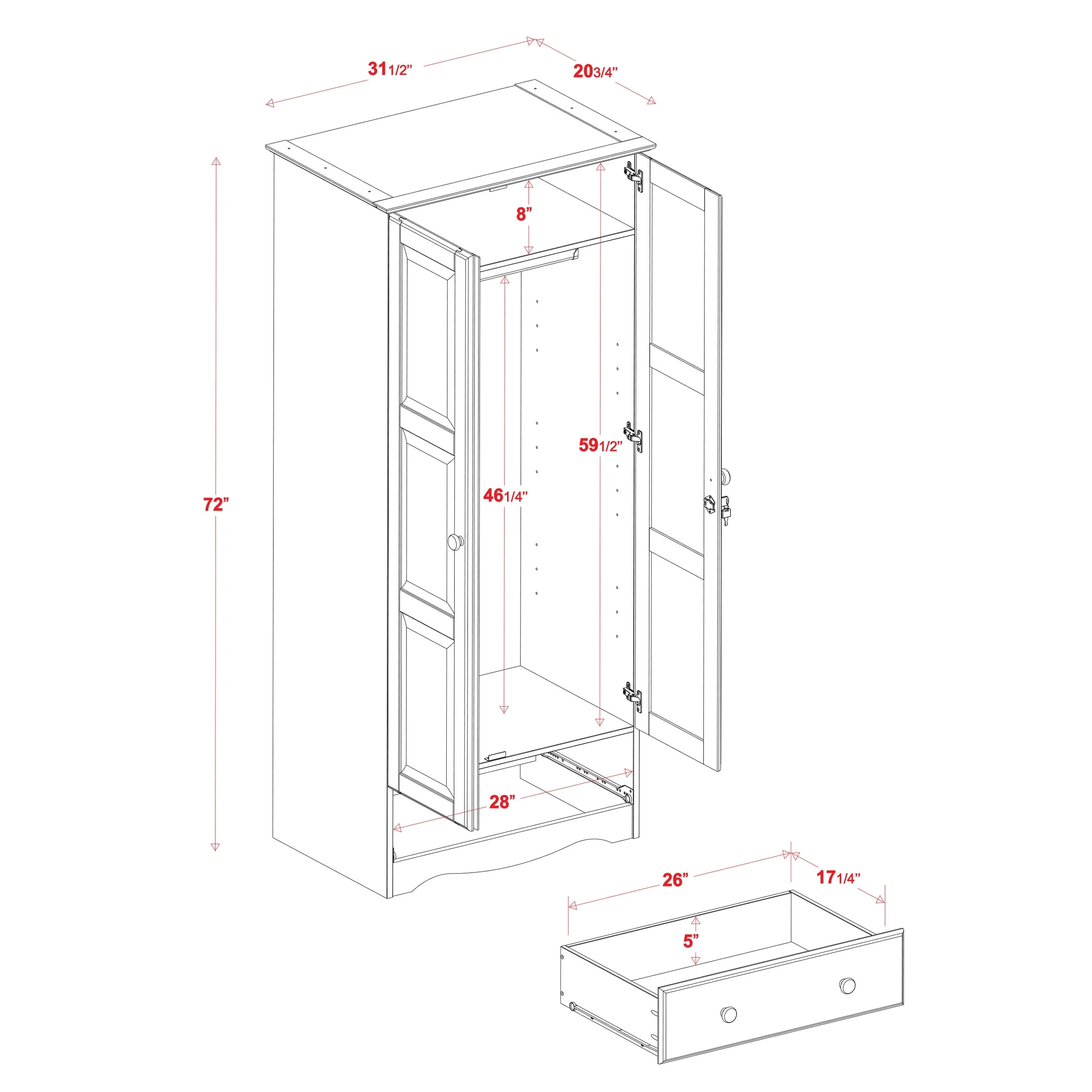 Copper Grove Palace Imports 100% Solid Wood Flexible Wardrobe Armoire with Metal or Wooden Knobs Mocha