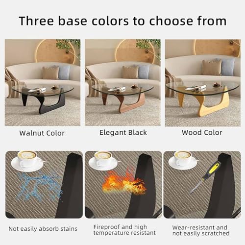 N/A Glass Coffee Table, Modern Triangle Design with Solid Wood Base and Clear Glass Top, Vintage Mid-Century Style, for Living Room, Patio, Study,I,114 * 82 * 40cm