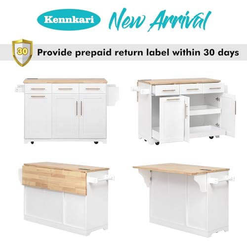59.3" Rolling Kitchen Island on Wheels with Trash Can Storage Cabinet, Island Table for Kitchen with Power Outlet, Kitchen Cart with Drop Leaf and Internal Storage Rack (Black)
