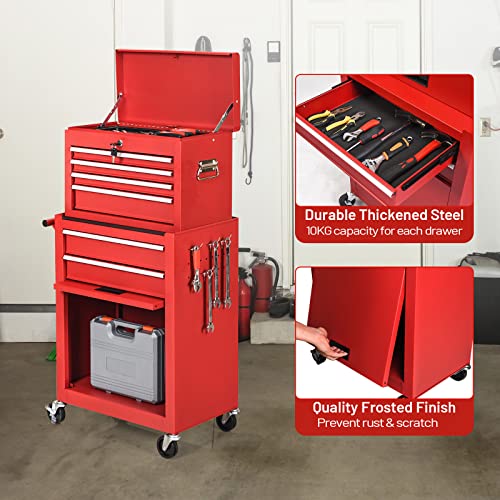 ERGOMASTER Rolling Tool Chest - Heavy Duty Material & Lockable Top-Box & Storage Cabinet for Garage and Workshop - 5-Drawer Tool Box & Multi
