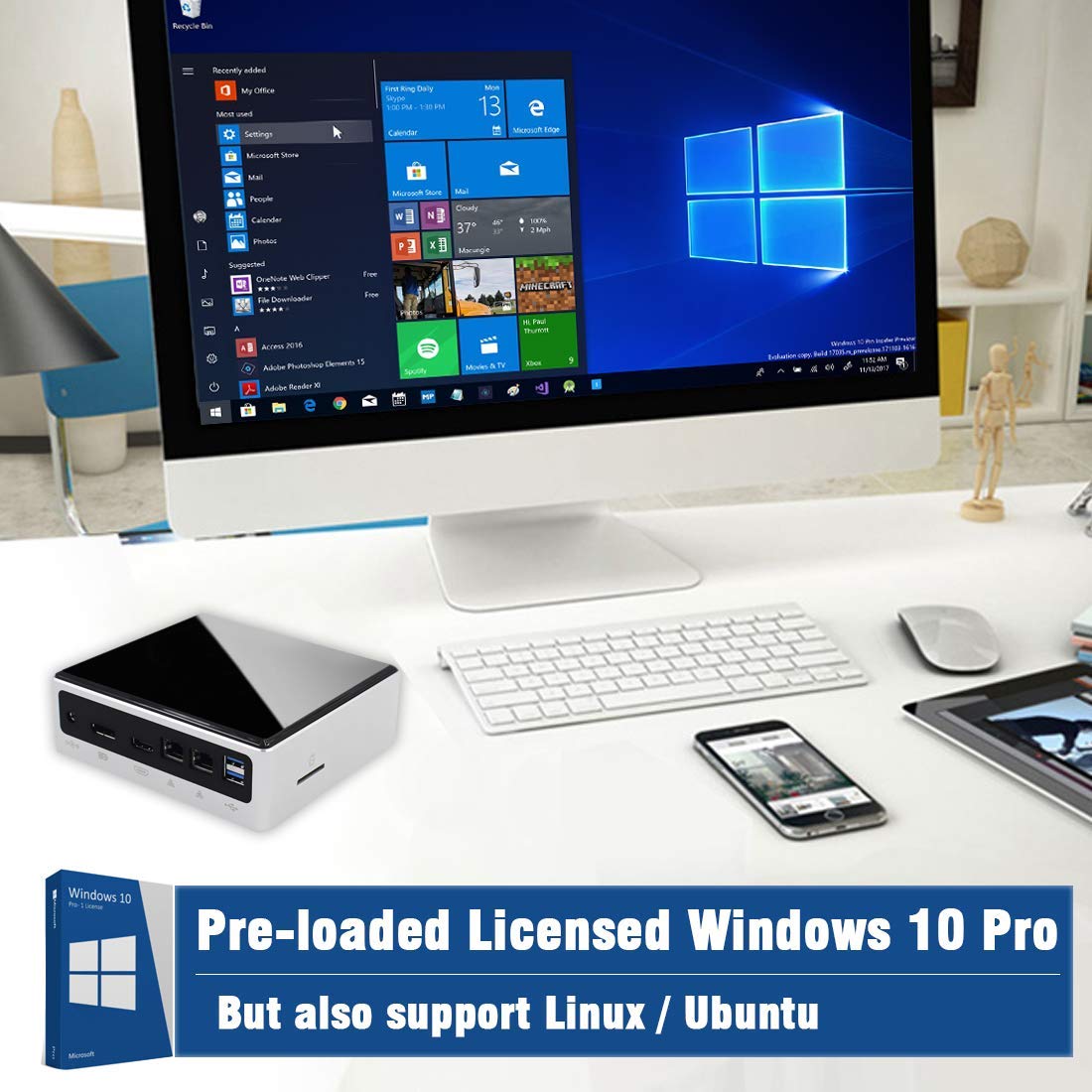 VENOEN Mini PC Core i7 10750H UHD Graphics 630,Windows 10 Pro Mini Desktop Computer,DDR4 64GB RAM/1TB NVME SSD,2 Gigabit Ethernet,HD-MI 2.0,DP,TPC,Dual Band WiFi/BT 4.2