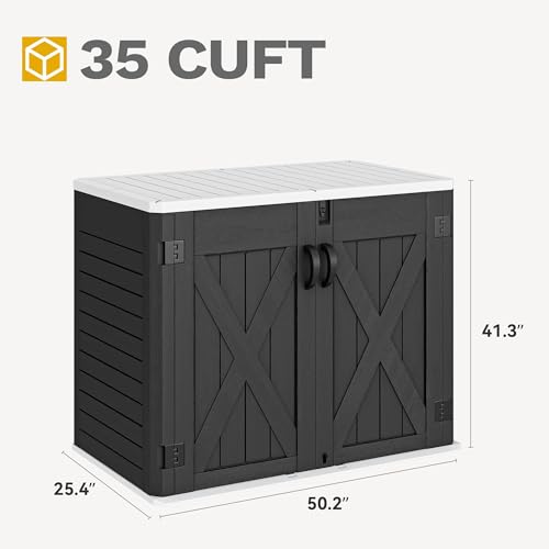 DWVO Outdoor Weather-Resistant Horizontal Storage Shed, 35 Cu Ft Capacity, Lockable and Waterproof, Suitable for Storing Garden Tools, Light Gray