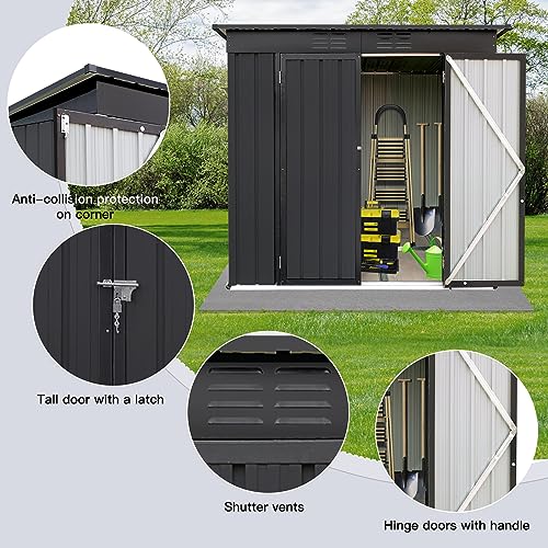 6FTx4FT Metal Outdoor Storage Shed with Double Lockable Doors &Pent Roof,Waterproof Garden Tool House for Bike Backyard Patio,Lawn and Outside,Black