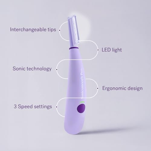 Michael Todd Beauty Sonicsmooth Pro+ Dermaplane Razor for Women Face + Eyebrow trimmer Dermaplaning System w/LED Light Peach Fuzz Remover -16 Dermaplaning Blades & 2 Microsmooth Exfoliation Tips