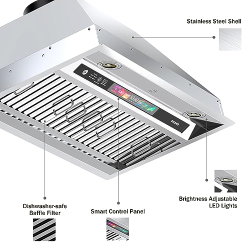 BRANO 30 Inch Insert Range Hood with Voice/Gesture/Touch Control, 900 CFM Built-in Kitchen Hood Vent with 4 Speed Exhaust Fan, Memory Mode, Adjustable Lights, Ducted/Ductless Convertible