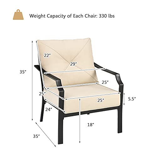 Giantex Set of 2 Patio Chairs, Outdoor Armchairs with Padded Cushions, Bistro Dining Chairs Iron-Frame Lawn Chairs for Porch Backyard Garden Balcony (Black & Beige)