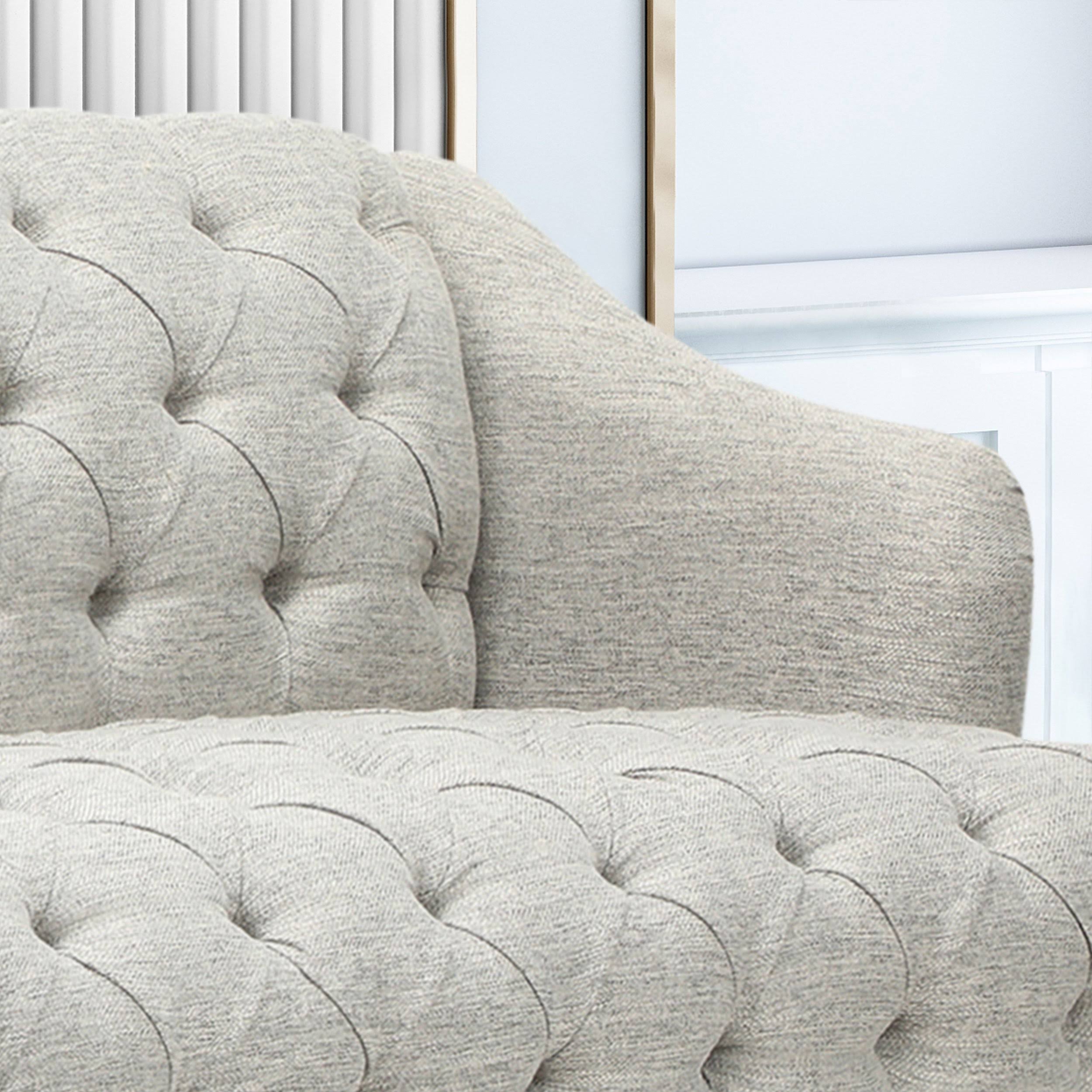 Erin Contemporary Tufted Fabric 3 Seater Sofa, Light Blue and Natural