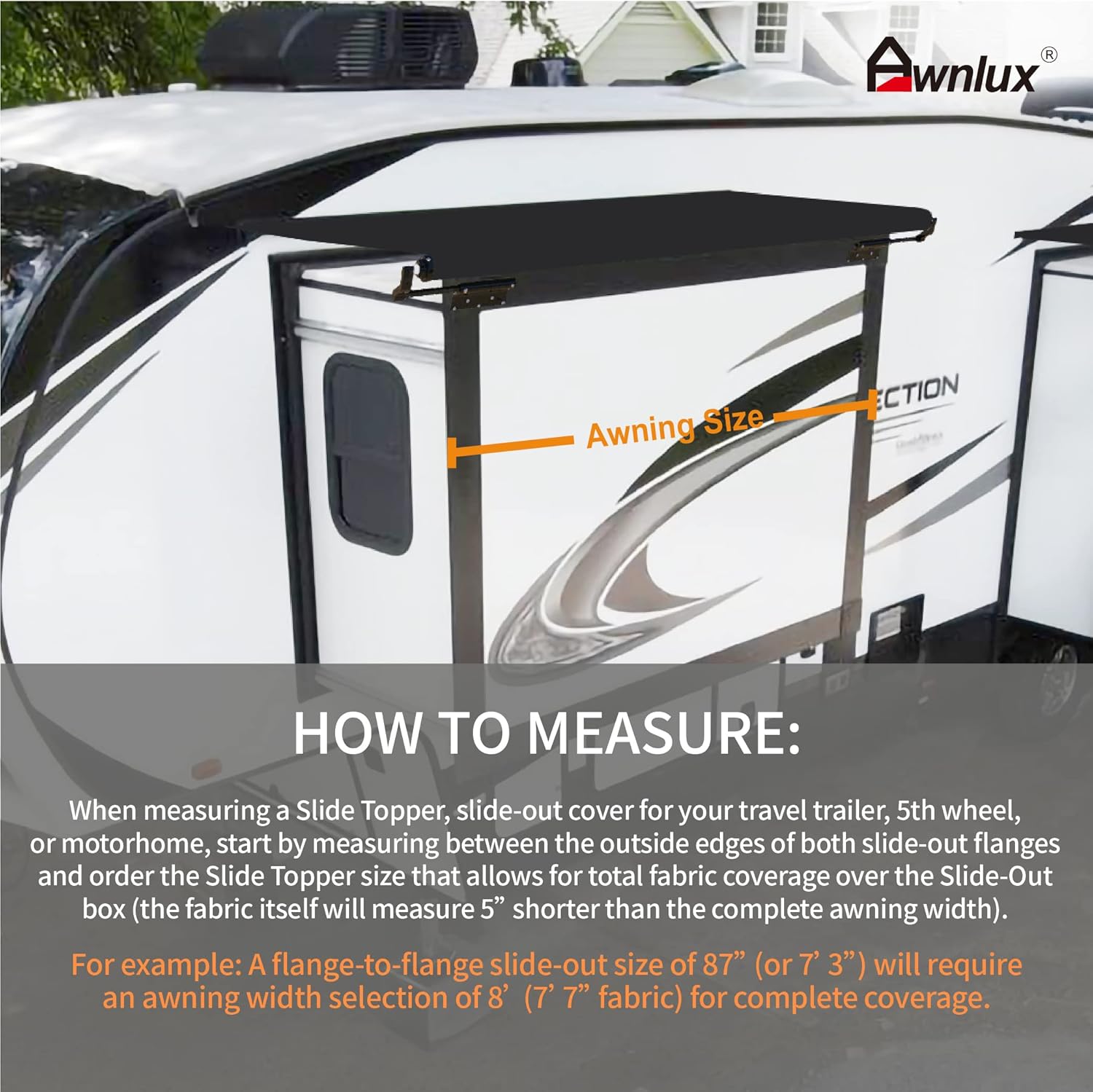 Awnlux Black Modular Slide Topper Awning Slide Out Protection for RVs, Travel Trailers, 5th Wheels, and Motorhomes -6'6" (6'1" Fabric)