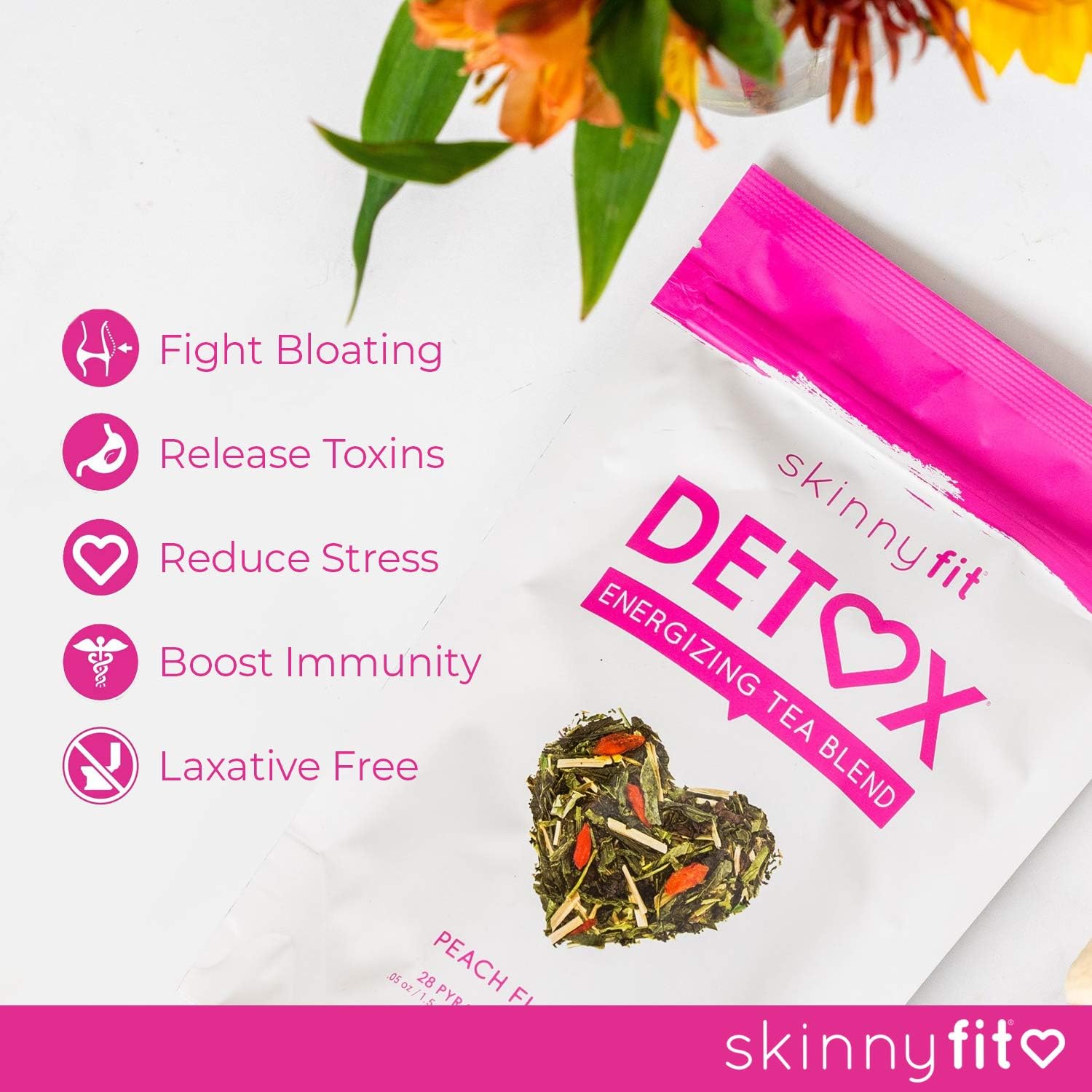 SkinnyFit Detox Tea: All-Natural, Laxative-Free, Supports A Healthy Weight, Helps Reduce Bloating, Natural Energy, Supports Immune System, Vegan, 28 Servings Pack of 2