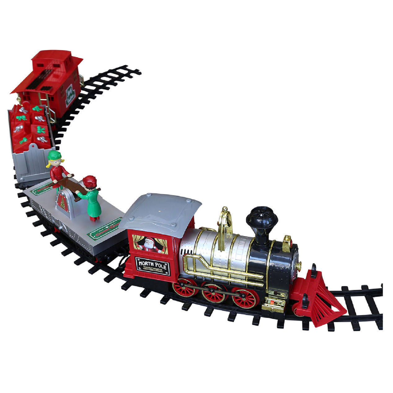 North Pole Junction Christmas Train Set Blue Hat Toy Co 20& Track Light Sound