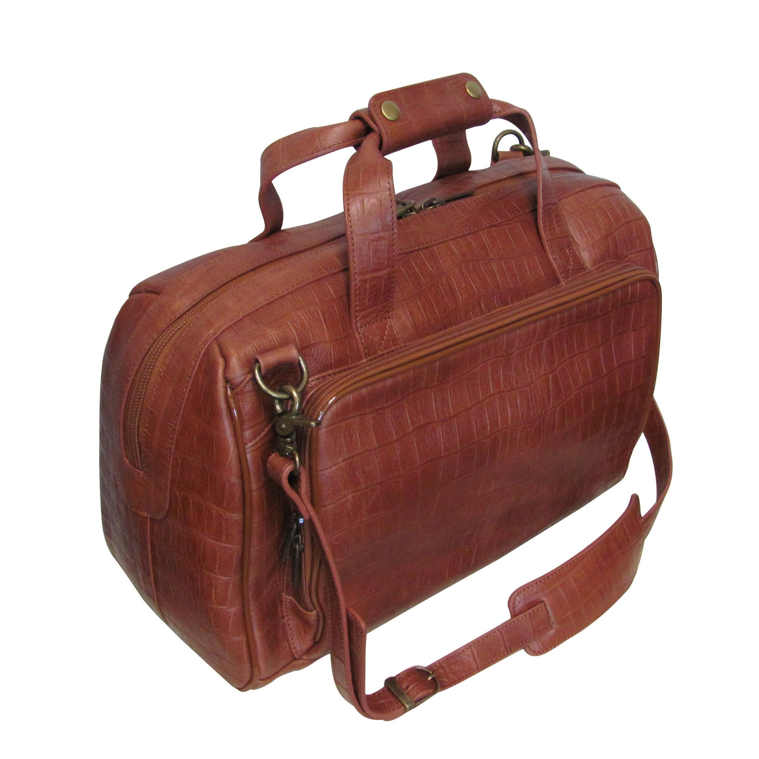 Amerileather Croco-Print 16 inch Leather Carry-On Weekend Duffel, Brown