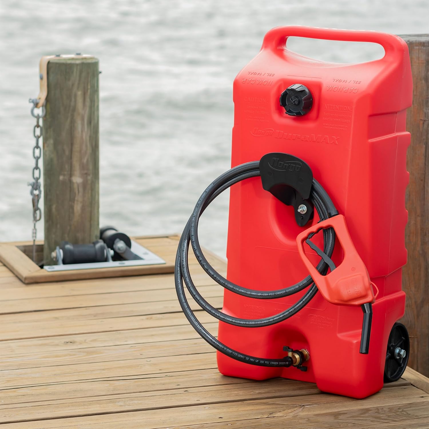 Scepter 14 Gallon Portable On Wheels Gas Fuel Tank Container with LE Fluid Transfer Siphon Pump and 10 Foot Long Hose, 2 Pack, Red