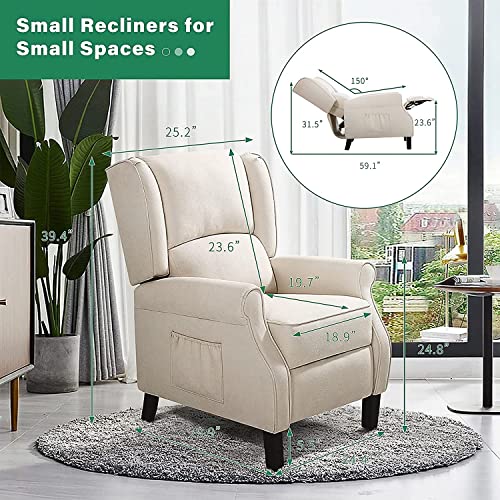 LEISLAND Wingback Recliner Chair for Living Room, Fabric Recliner Chair with Heat and Massage, Tufted Armchair for Reading and Napping,Beige