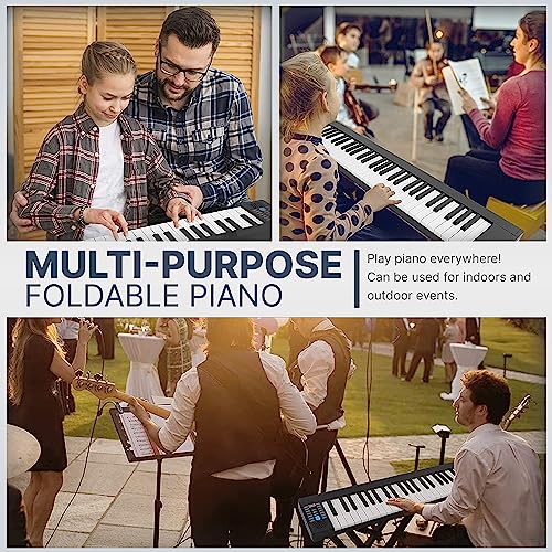 Pyle Electric Keyboard Piano 88 Keys - Portable Foldable Digital Piano Keyboard With Bluetooth, 128 Rhythms/Tones,Semi weighted keys, Sustain Pedal, Piano Bag - for Beginners, Kids,Adult -PKBRD8100