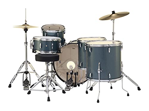 Pearl Roadshow Drum Set 4-Piece Complete Kit with Cymbals and Stands, Charcoal Metallic (RS584C/C706)