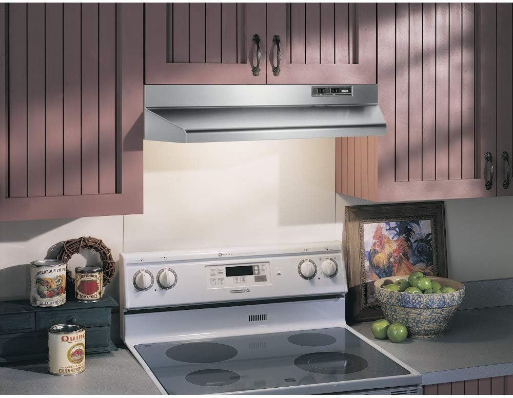 Broan-NuTone 403004 Range Hood Insert with Light Exhaust Fan for Under Cabinet, 30, Stainless Steel, 6.5 Sones, 160 CFM