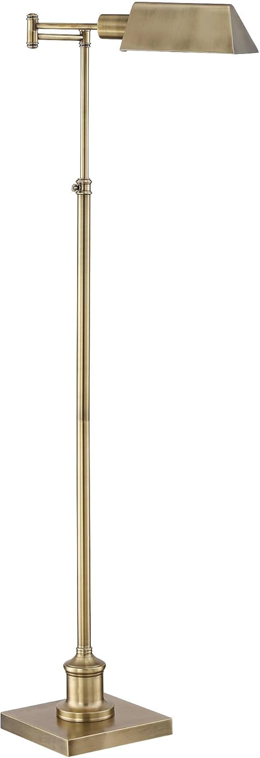 Regency Hill Jenson Industrial Adjustable Swing Arm Pharmacy Lamps Floor Standing with USB Charging Port 54" Tall Aged Brass Metal Decor for Living Room Reading House Bedroom Home Office
