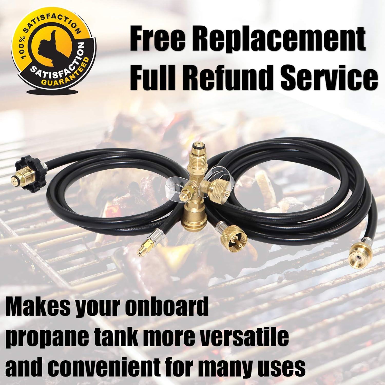 New Upgraded Propane Brass Tee Adapter Kit 4-Port Propane Brass Tee 5ft and 12ft Hoses Allows for Connection Between Auxiliary Propane Cylinder and Propane Appliances for Motorhomes Tank RV Camping