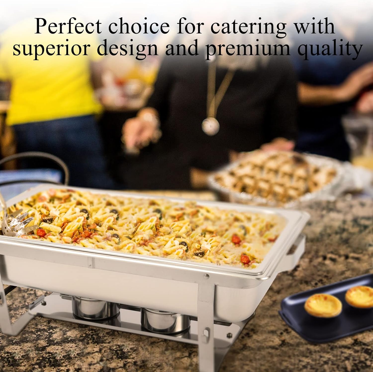 Restlrious Chafing Dish Buffet Set Stainless Steel 5QT Round & 8QT Rectangle Foldable Chafers & Buffet Warmers Set, w/Full & Half Size Food Pan, Water Pan, Fuel Holder & Lid for Catering Event, 5 Pk