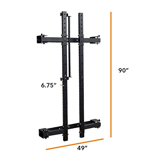 PRx Performance Wall Mounted Folding Power Squat Rack - Heavy Duty Adjustable Pull Up Bar, Space Saving Home Gym Equipment with Durable J-Cups, Ideal for Weight Lifting and Strength Training - Black
