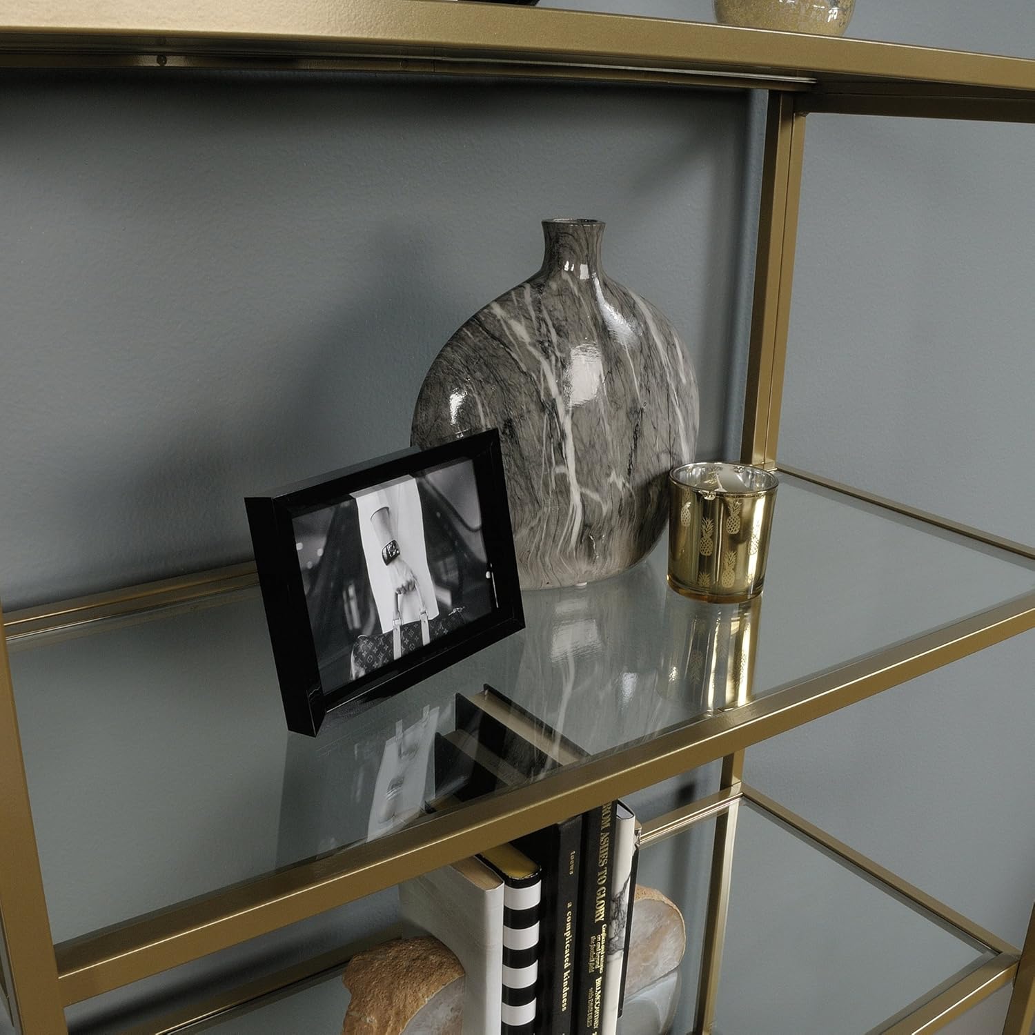 Sauder International Lux Bookcase/ book shelf, Satin Gold finish