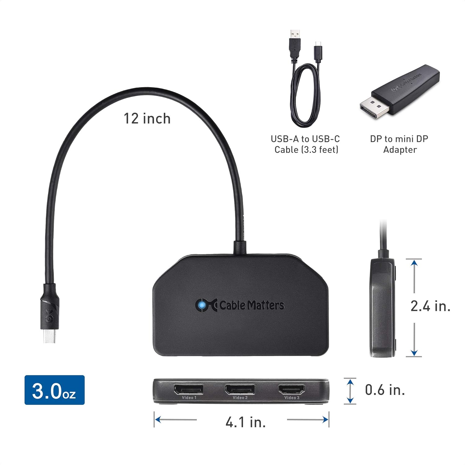 Cable Matters Triple 4K DisplayPort Splitter (Mini DisplayPort Hub ) with 2X 8K DisplayPort 1.4 and 1x 4K HDMI for Windows, NOT Compatible with macOS