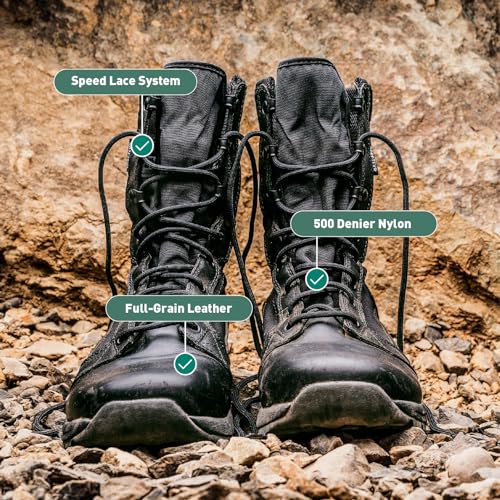 Danner Tachyon GTX 8” Tactical Boots for Men - Waterproof Full-Grain Leather & 500D Nylon with Speed Lace, Comfort Footbed, and Non Slip Traction Outsole