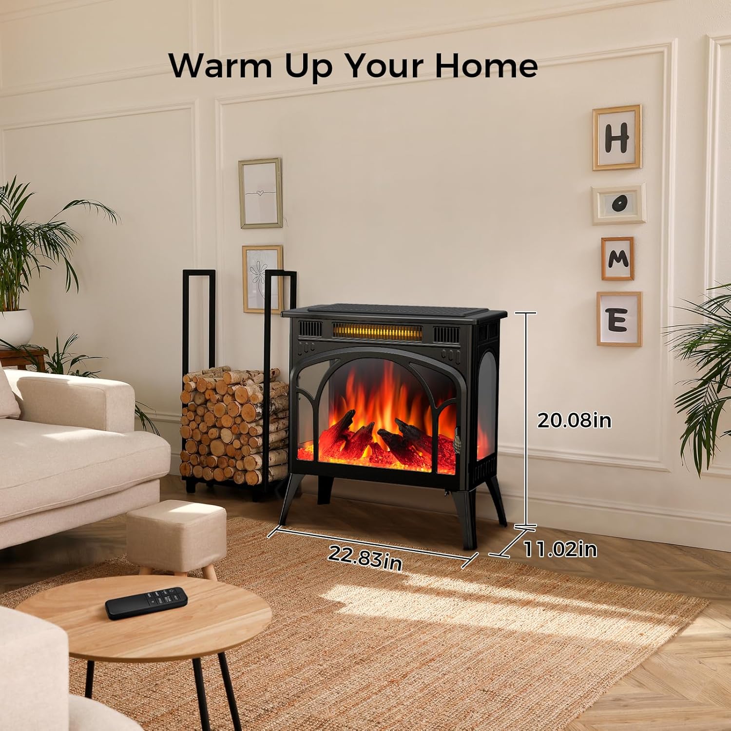 Joy Pebble Upgraded Electric Fireplace Heater, Free-Standing 3D Infrared Fireplace Stove with Remote Control &Timer, Adjustable Flame Colors and Speed, Overheating Protection, 5100 BTU,1500W