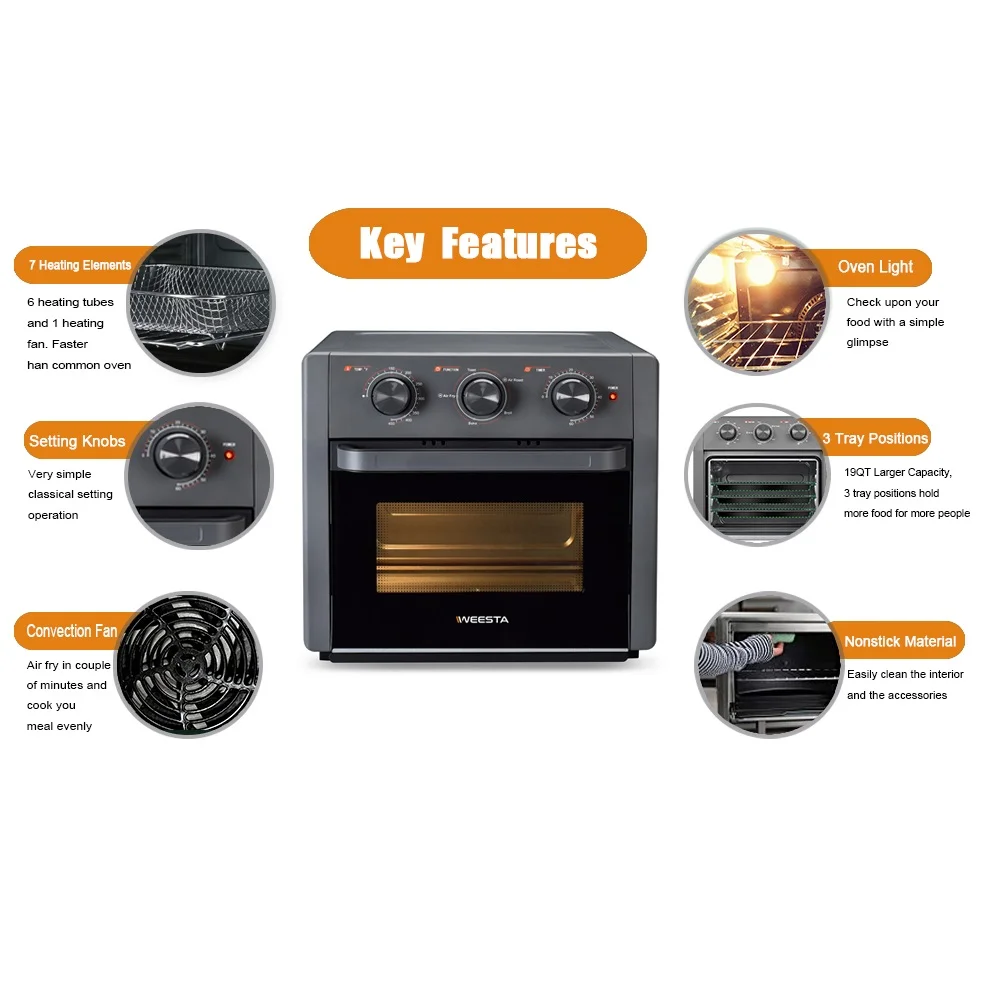 20Qt/18L Air Fryer, 1300W Large Air Fryer Toaster Oven Combo, 5 in 1 Convection Oven Countertop, Healthy Oil-Free Hot Air Fryer, Temperature Control, Dishwasher Safe Non Stick Basket