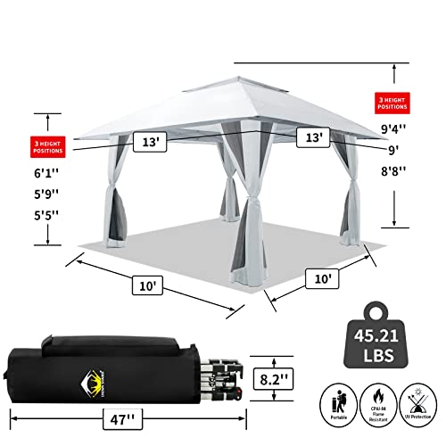 CROWN SHADES 13x13 Pop Up Gazebo, Canopy Tent, Gazebos on Clearance - Outdoor Gazebo for Backyard & Patio Furniture - Carpa Pop Up Tent with Wheeled STO-N-Go Cover Bag (Grey)