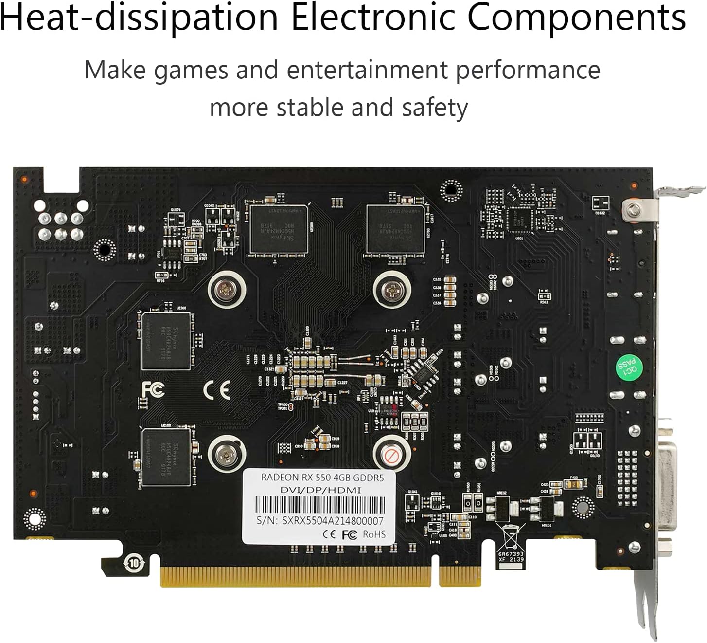 SAPLOS Radeon RX 550 Graphics Card,4GB,GDDR5,128-Bit,DP 1.4/HDMI/DVI Dual Link,PCI Express 3.0 X8,Computer GPU,Desktop Gaming Video Card for PC,DirectX 12,Single Fan