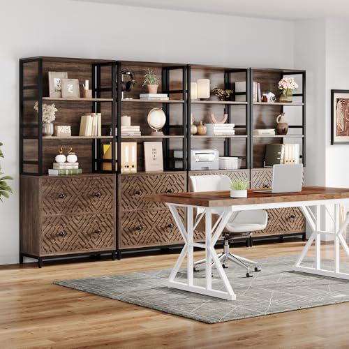 Tribesigns 2-Drawer File Cabinet, Vertical Lateral Filling Cabinet for Letter Size/A4 Size, Printer Stand with 3 Open Storage Shelves for Home Office (Brown)