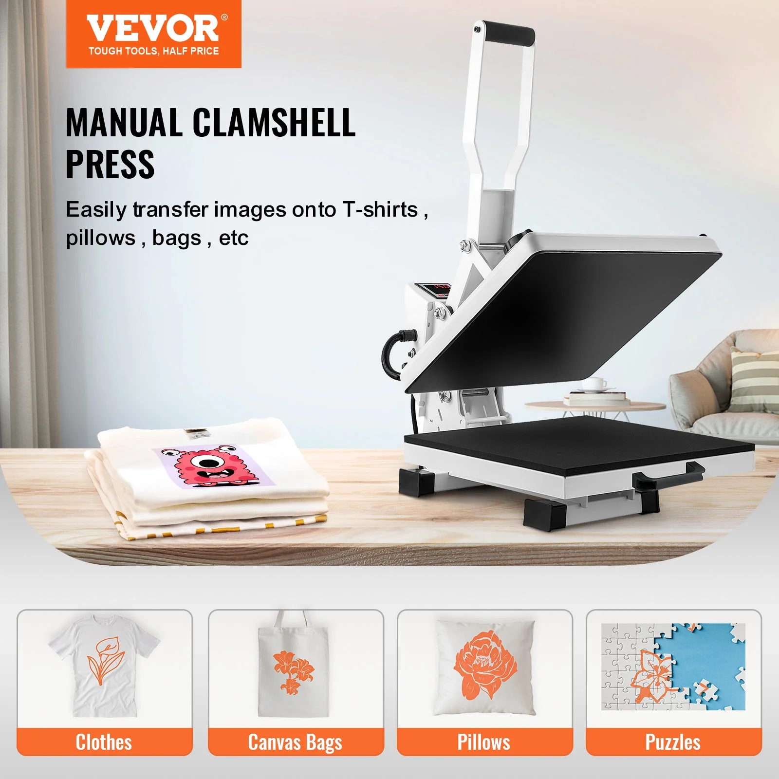 VEVOR  Heat Press Machine, 15"x15" Swing Away T Shirt Pressing Machine Multifunction, High Pressure Heat Press Machine, Power Digital Industrial Sublimation Printer for Heat Transfer Viny