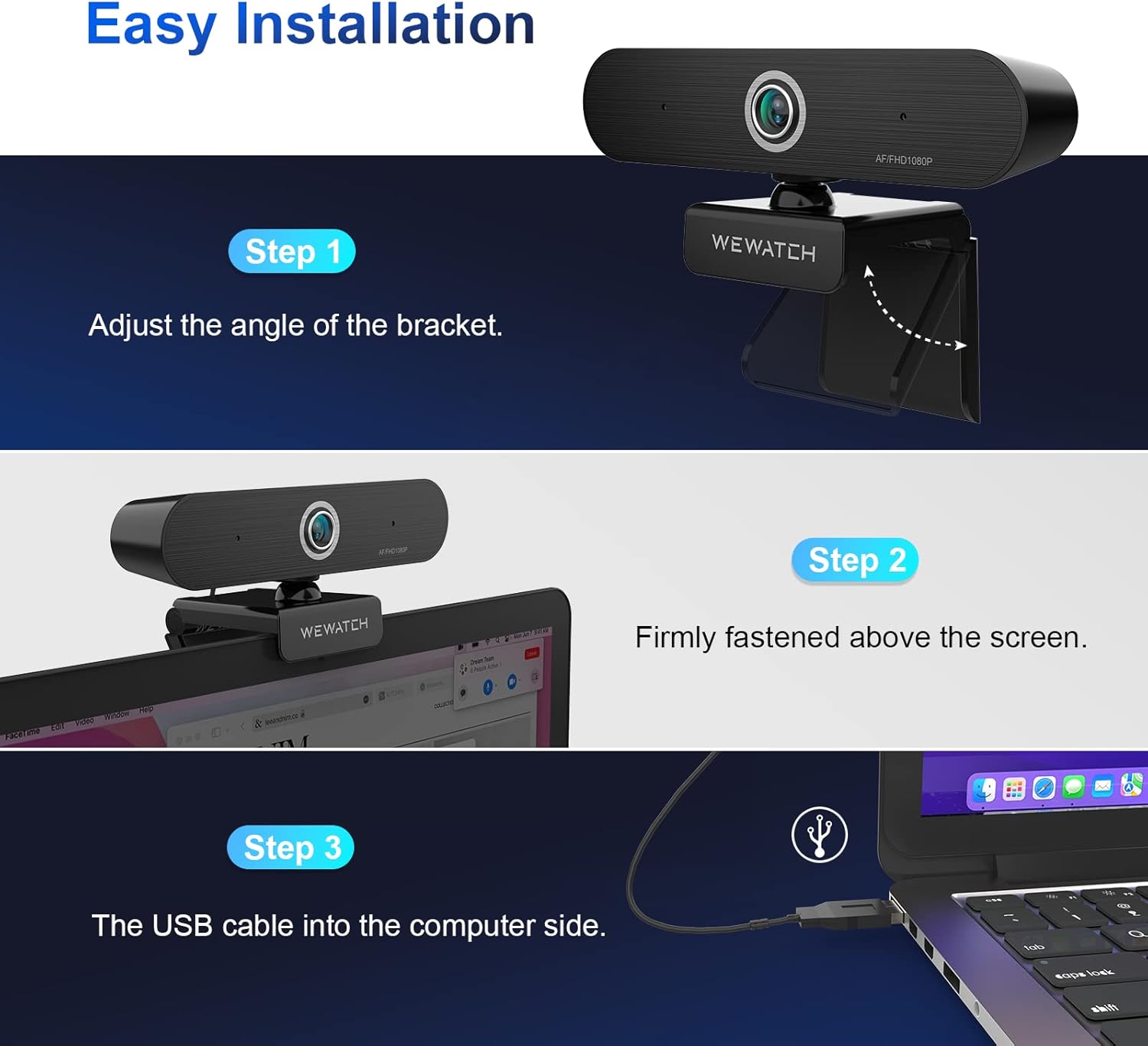 1080P Webcam, WEWATCH PCF2 Web Camera with 2 Microphone, Auto Focus Webcams, Plug & Play USB Webcam, Low Light Correction,Auto Exposure Control for Live Streaming/Video Conference, Zoom/Skype/FaceTime