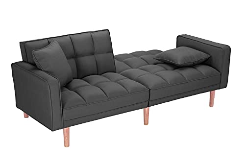Convertible Futon Sofa Bed, Modern Linen Upholstered Folding Sofa Bed with Two Pillows, 75" Sofa Bed for Living Room Bedroom Apartment Small Space (Light Grey-Sleeper)