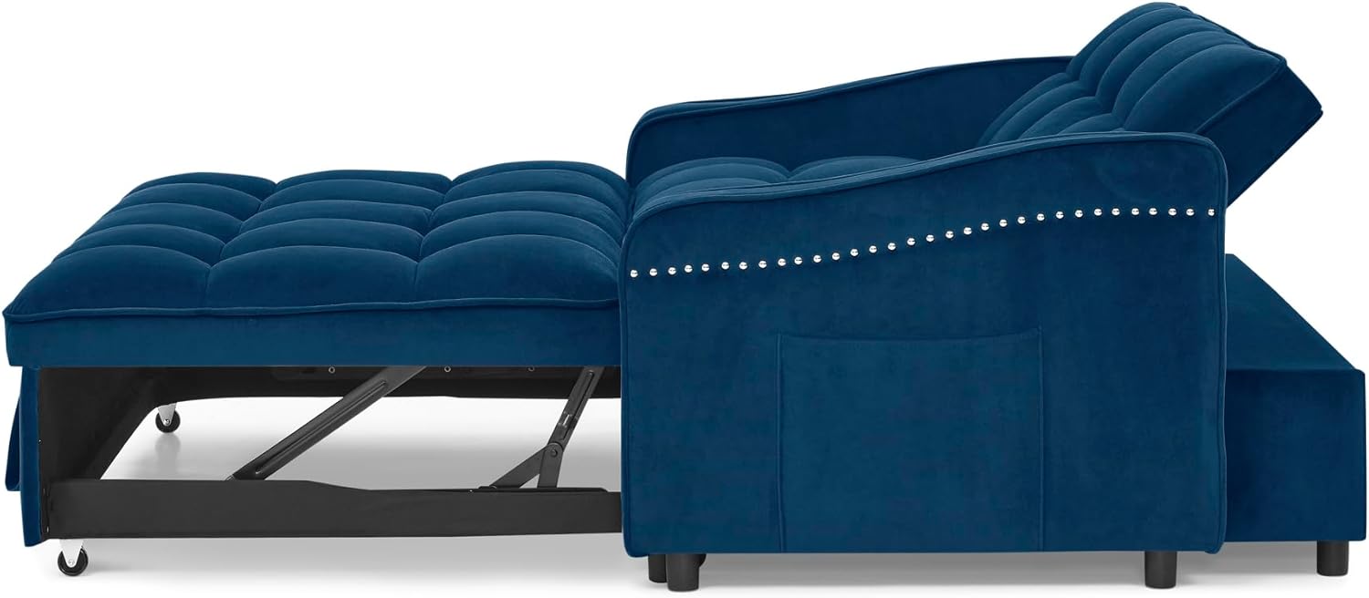3 in 1 Convertible Sleeper Sofa Couch with Pull Out Bed,Small Futon Loveseat Lounge Chaise with Reclining Backrest and Armrest,Soft Upholstered Love Seats RV Furniture for Living Room