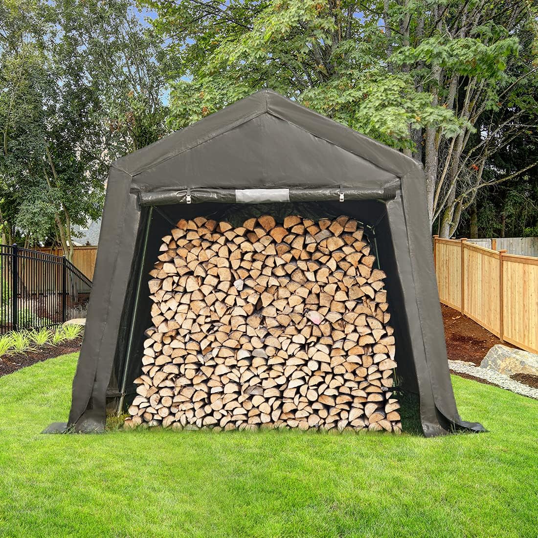 ADVANCE OUTDOOR 10x10 ft Heavy Duty Outdoor Patio Anti-Snow Portable Canopy Storage Shelter Shed Carport with 2 Roll up Zipper Doors & Vents for Snowmobile Garden Tools, Gray