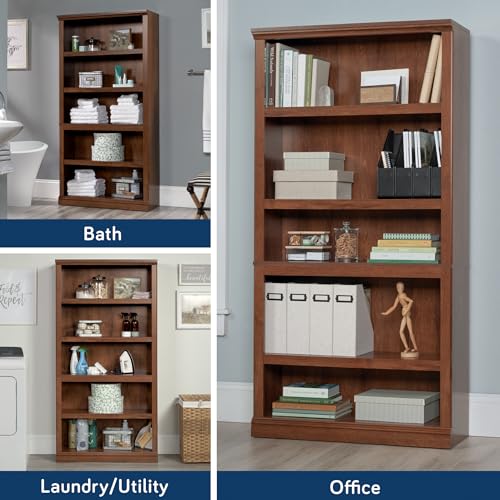 Sauder 5 Tier Book Shelf Wooden Bookcase Multipurpose Bookshelf for Home Office, Living Room, in Chalked Chestnut