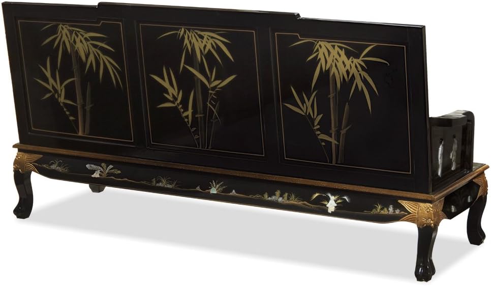 ChinaFurnitureOnline Wooden asian Sofa Chair, Black Lacquer Chinoiserie with Pearl Maidens