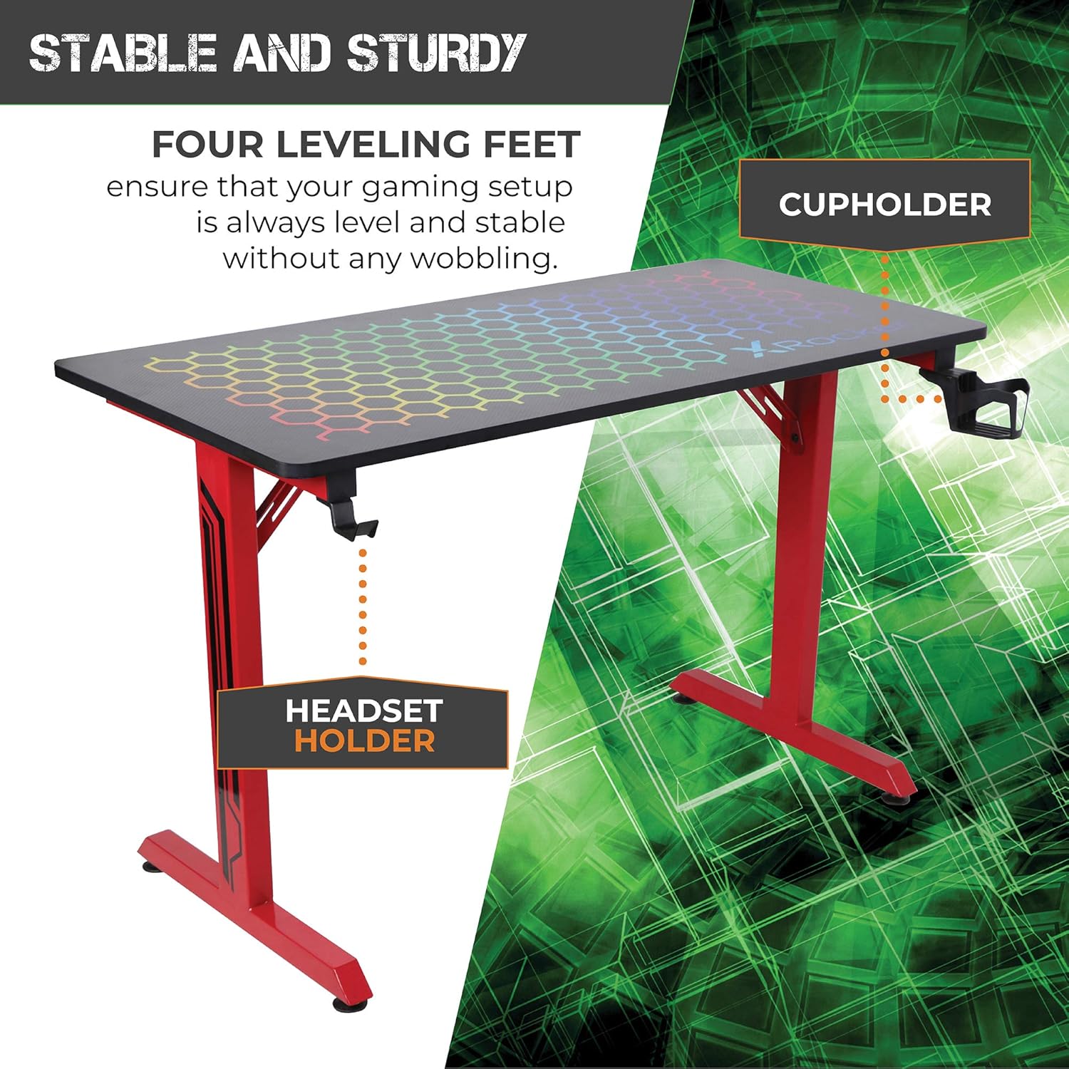 X Rocker Hex PC Modern Gaming Desk, 47.24" x 23.62" x 29.13", Black/Red