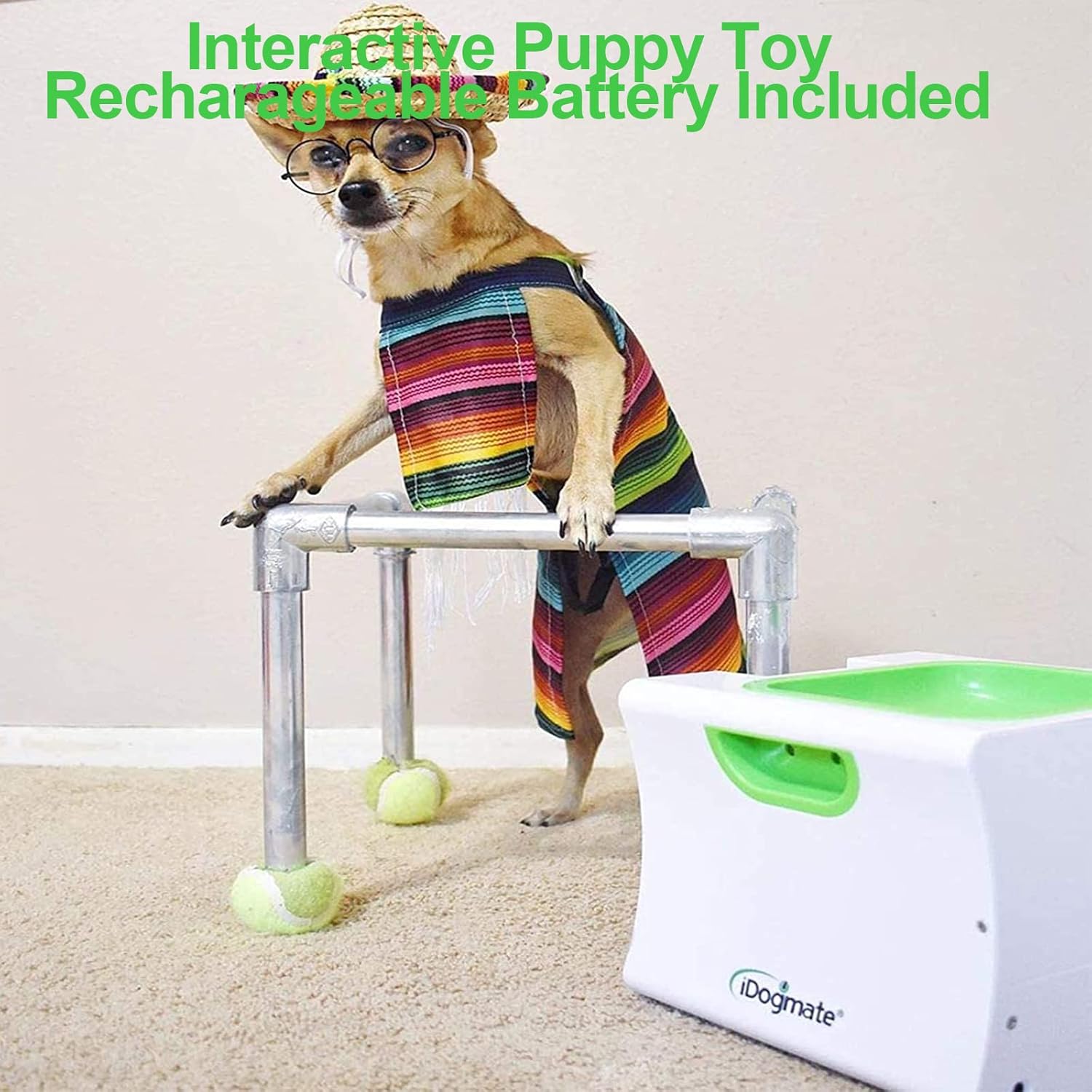 Small Interactive Ball Launcher with rechargeable, Automatic Dog Ball launcher for Mini Dog (Small Machine with 3 pcs 1.75inch Balls)