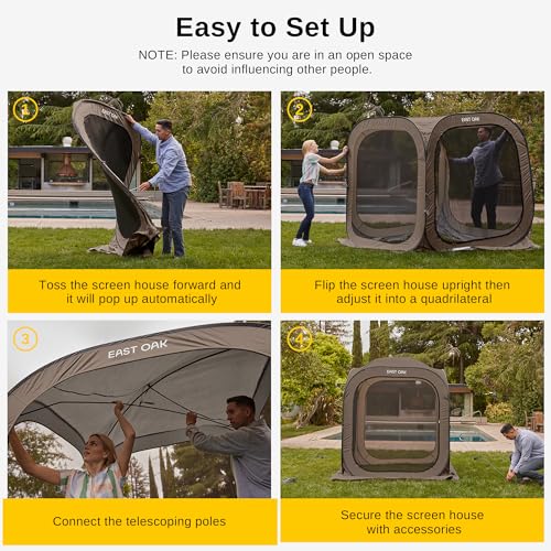 EAST OAK Screen House Tent Pop-Up, Portable Screen Room Canopy Instant Screen Tent 10 x 10 FT with Carry Bag for Patio, Backyard, Deck & Outdoor Activities, Beige