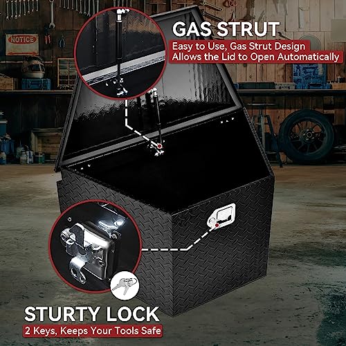 YITAMOTOR 33 Inch Trailer Tongue Boxes, Heavy Duty Aluminum Trailer Tool Box, Diamond Plate Storage Box, Waterproof Trailer Box for Pick Up Truck Bed, RV Trailer with Lock and Keys