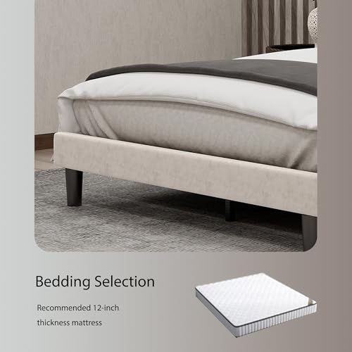 Upholstered Full Size Bed Frame Platform with Adjustable Headboard Wood Slats Support No Box Spring Needed Easy Assembly Linen Black