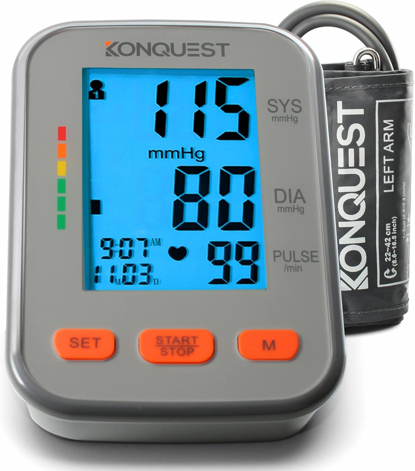 Konquest KBP-2704A Automatic Upper Arm Blood Pressure Monitor - Adjustable Cuff - Large Backlit Display - Irregular Heartbeat & Hypertension Detector - Tensiometro Digital