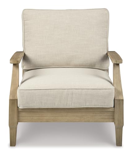 Signature Design by Ashley Carter Hall Outdoor Eucalyptus Patio Sofa with Cushion, Beige
